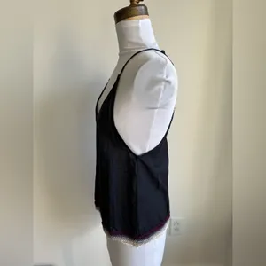 Free People Black Strappy Tank Top Crochet Accent Open Back thumbnail 4
