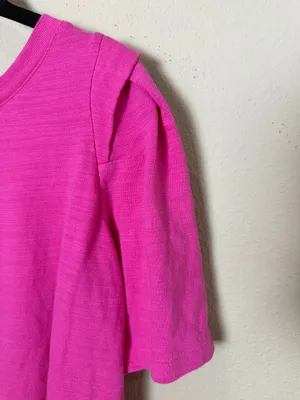 LOFT Hot Pink Cotton Detailed Short Sleeve Shoulder Detail Size Small thumbnail 2