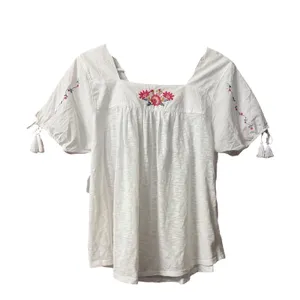 Time and Tru Embroidered White Short Sleeve Top size S NEW thumbnail 3