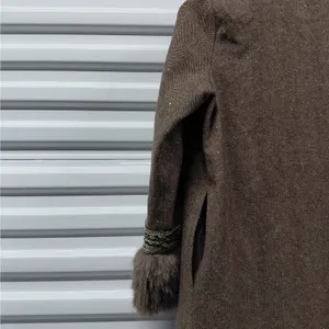 NKN Nekane Womens Wool Blend Coat Sz Small Brown Herringbone Faux Fur Old Money thumbnail 15