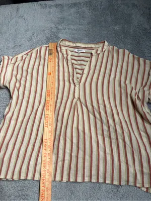 Madewell Striped V-Neck Women’s Top in Cream and Rust medium cotton thumbnail 3