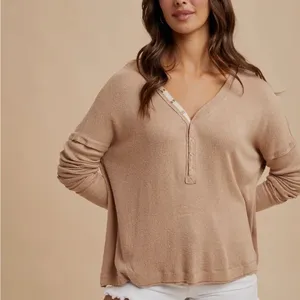 Women's Tan Henley thumbnail 6