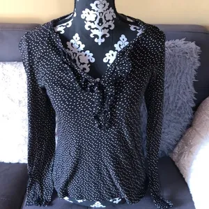 ANN TAYLOR LOFT Black Polkadot Long Sleeve Top S thumbnail 1