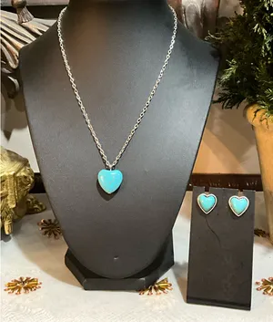 Silver Heart Necklace and Earring Set Blue thumbnail 1