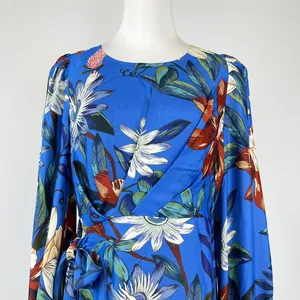 NWOT Farm Rio Blue Surreal Flowers Wrap Long Sleeve Mini Dress Size L thumbnail 3