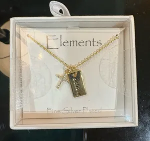 Element Gold Necklace with Silver Cross and Believe Tag thumbnail 1