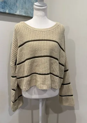 moon & madison Cream and Black Striped Scoop Neck Sweater thumbnail 1