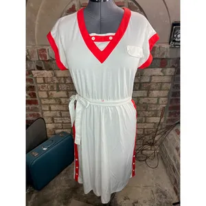 dress knit cap sleeve V neck red white nautical thumbnail 3