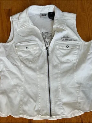 VTG Harley Davidson Motorcycle Vest Corset Back Women’s Size Medium White thumbnail 1
