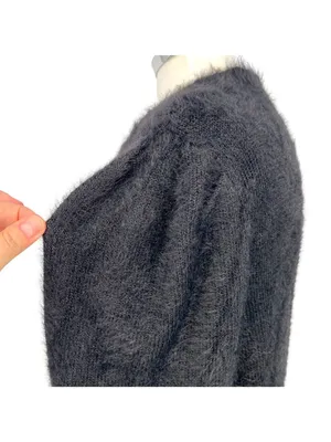 French Connection Fuzzy Cozy Cardigan Sweater Black Size Medium thumbnail 5