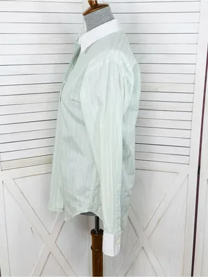 Lauren Ralph Lauren Pinstripe Button Up‎ Shirt Green White Size 6 Preppy Oxford thumbnail 2