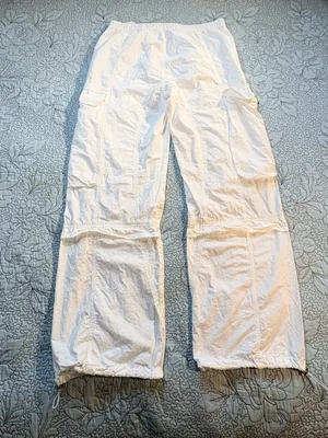 💥AllSaints Barbara White Cargo Parachute Pants Utility Drawstring Hem Sz 8🧡 thumbnail 4