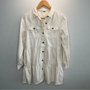 Free People Cream Nicole Tiered Button Down Long Sleeve Mini Shirt Dress thumbnail 4