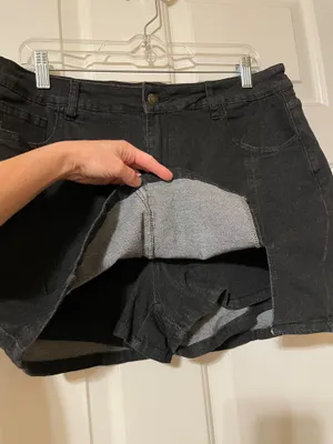 NWT! Viral Luvamia Black Denim Mini Skirt Skort with Front Slit and shorts XL thumbnail 7