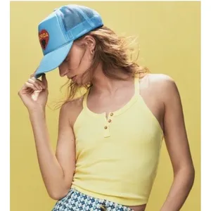 Anthropologie Pilcro Hang Ten Layering Tank Sz L Yellow Boho Vacation Beach NEW thumbnail 1