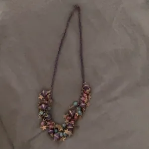 Very cute vintage boho gold, purple, pink & turquoise necklace EVC thumbnail 2