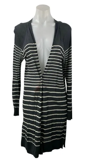 Ann Taylor LOFT Womens Gray Striped Long Sleeve Long Cardigan Sweater Top Size M thumbnail 1