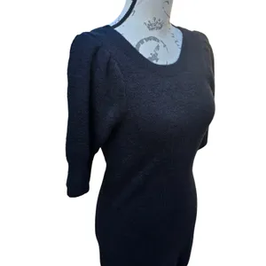 Anthropologie Daily Practice Black Knit Mini Dress‎ Puff Short Sleeve Tie Back S thumbnail 8