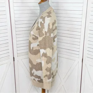Lucky Brand Dessert Camo V Neck Long Cardigan Sweater Tan Cream‎ Small thumbnail 2