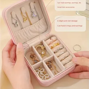 1pc Mini Jewelry Box, Portable Jewelry Storage‎ Box, PU Leather Small Organizer thumbnail 6