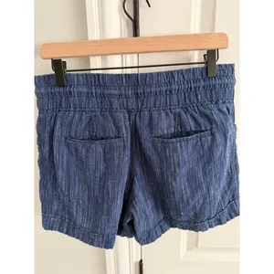 Athleta Cabo 100% Linen Drawstring Textured 4" Shorts Size: 4 Blue thumbnail 7