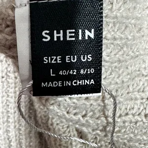 SHEIN Cardigan Womens‎ L Beige Toggle Button Oversized Chunky Knit Split Back thumbnail 5