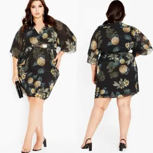 City Chic Ultra Glam Golden Hydrangea Floral Print Wrap Dress Size M/ 18 thumbnail 7