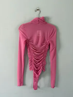 NWT Free People Under It All Fiji Flower Pink Mesh‎ Ruched Boho Bodysuit thumbnail 4