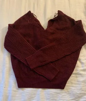 red twist back sweater off the shoulder thumbnail 1