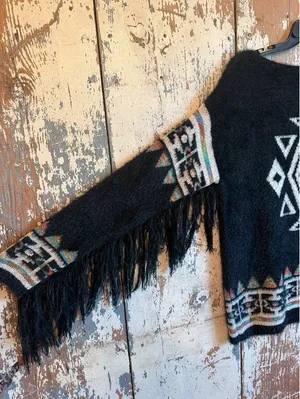 Jodifl Aztec Women's Eyelash Sweater Black Fringe Western size Medium thumbnail 6
