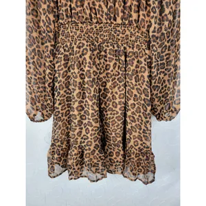 Old Navy Womens Dress Size S Tall Brown Chiffon Leopard Print V-neck Smocked NEW thumbnail 10