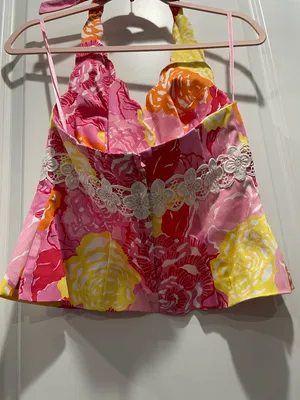 Lilly Pulitzer Scallop Trim Floral Halter Top Vintage Y2K Size 6 thumbnail 4