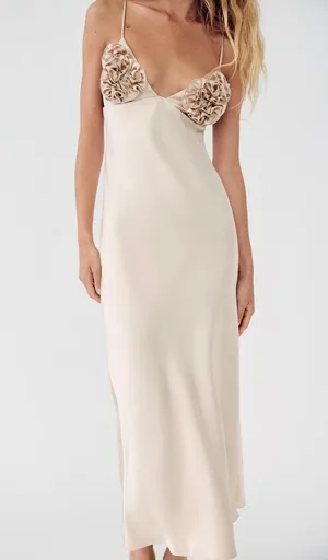 Zara dress maxi satin slip bodycon ruffled strappy wedding evening cocktail thumbnail 17