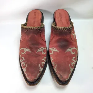 Liberty Black Toscano Size 9 Red Suede Leather Mules Clog Western Cowgirl thumbnail 2