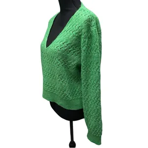 MANGO -MNG Green V Neck Sweater‎ Women Size Medium Long Sleeve thumbnail 4