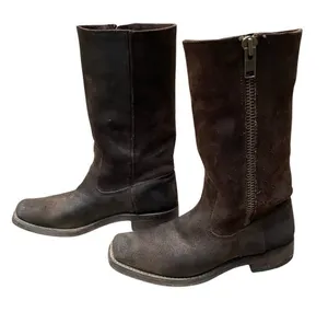 Frye 77281 Heath Outside-Zip Suede Motorcycle Boots Women’s Sz.‎ 7.5 Oiled Brown thumbnail 1