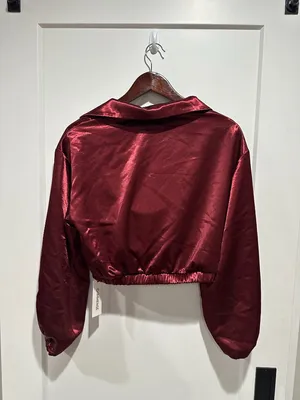 COMMENSE Satin Cowl Neck Cropped Cinched Blouse Brown Size M thumbnail 3