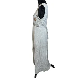 Vtg 90s MPH Gray Floral Embroidered Sleeveless Boho Maxi Dress Large Lagenlook thumbnail 6