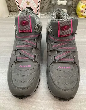 Thermal Fashion Fur Winter Hiking‎ Boots Woman Gray And Pink thumbnail 1