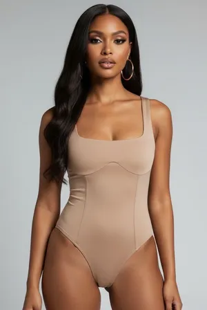 Abercrombie & Fitch soft collection tan bodysuit neutral capsule wardrobe thumbnail 1