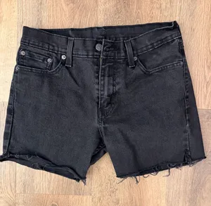 Levi's Black Denim Shorts with Frayed Hem thumbnail 1