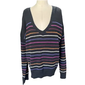 Allison Joy Evereve Multi Striped V-Neck Sweater Womens Colorful Knit Pullover thumbnail 11
