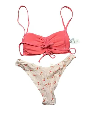 Aerie Two Piece Swimsuit Bikini Bandeau Top Cheeky Bottoms Ditsy Floral Pink S thumbnail 2
