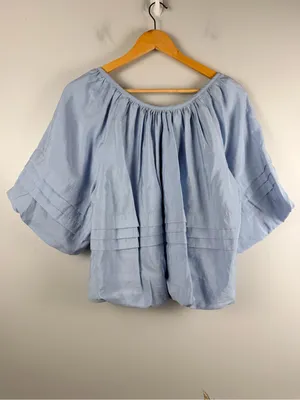 ANTHROPOLOGIE MAEVE SHORT PUFF SLEEVE BUBBLE TIERED BLOUSE SHIRT TOP BLUE medium thumbnail 7