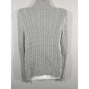Lauren Ralph Lauren Light‎ Gray Cable Knit Zip Up Sweater Womens MED CabinCore thumbnail 6
