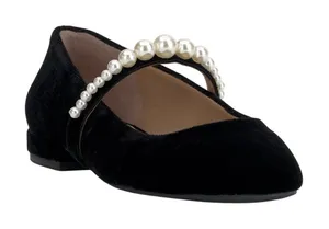 NWT On 34th Womens Sarrya Pearl Mary-Jane Flats 10019682600 Black Velvet 5.5M thumbnail 1