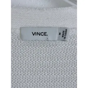 Vince White Mixed Knit Pointelle Cardigan Cotton Blend Drop Sleeve M Minimalist thumbnail 4