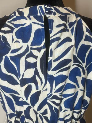 Emma & Michelle Linen-Look Blue White Abstract Botanical Leaf Print Dress L EUC thumbnail 6