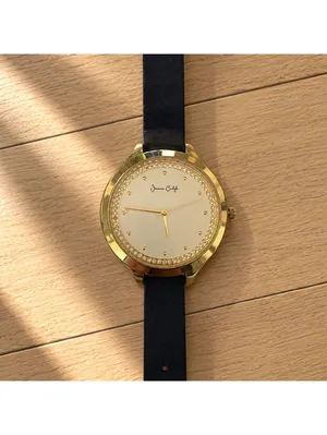 Jessica Carlyle Gold Tone Rhinestone Analog Watch Black Strap Womens thumbnail 3