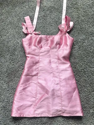 Dolls Kill Pink Satin Mini Dress with Shoulder Ties thumbnail 1